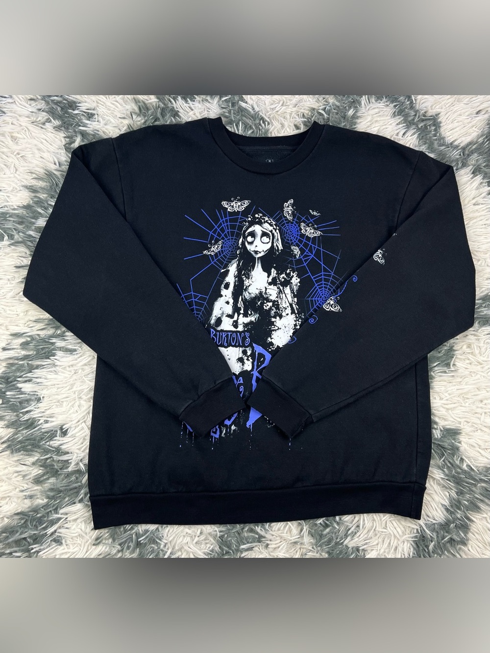 Tim Burton’s Cropse Bride Women’s Black Blue Long Sleeve Sweatshirt Size Small